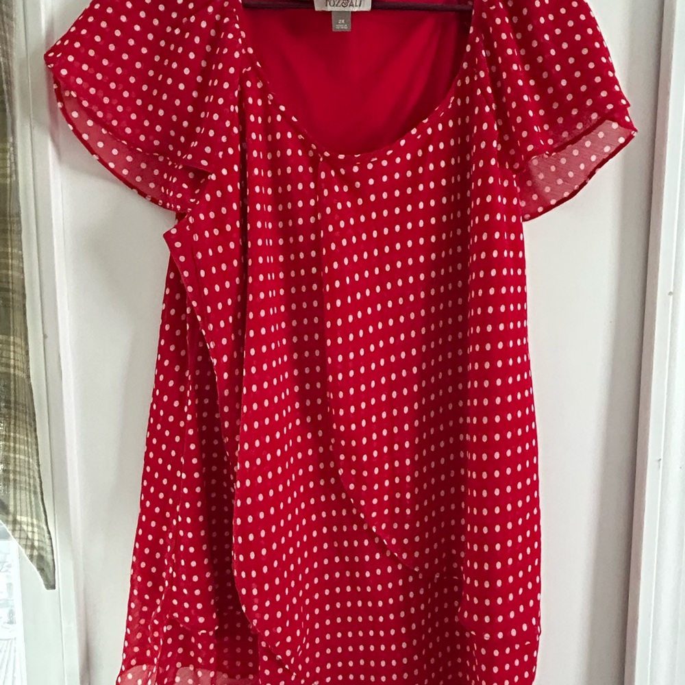 Roz & Ali Red Polka Dot Blouse
